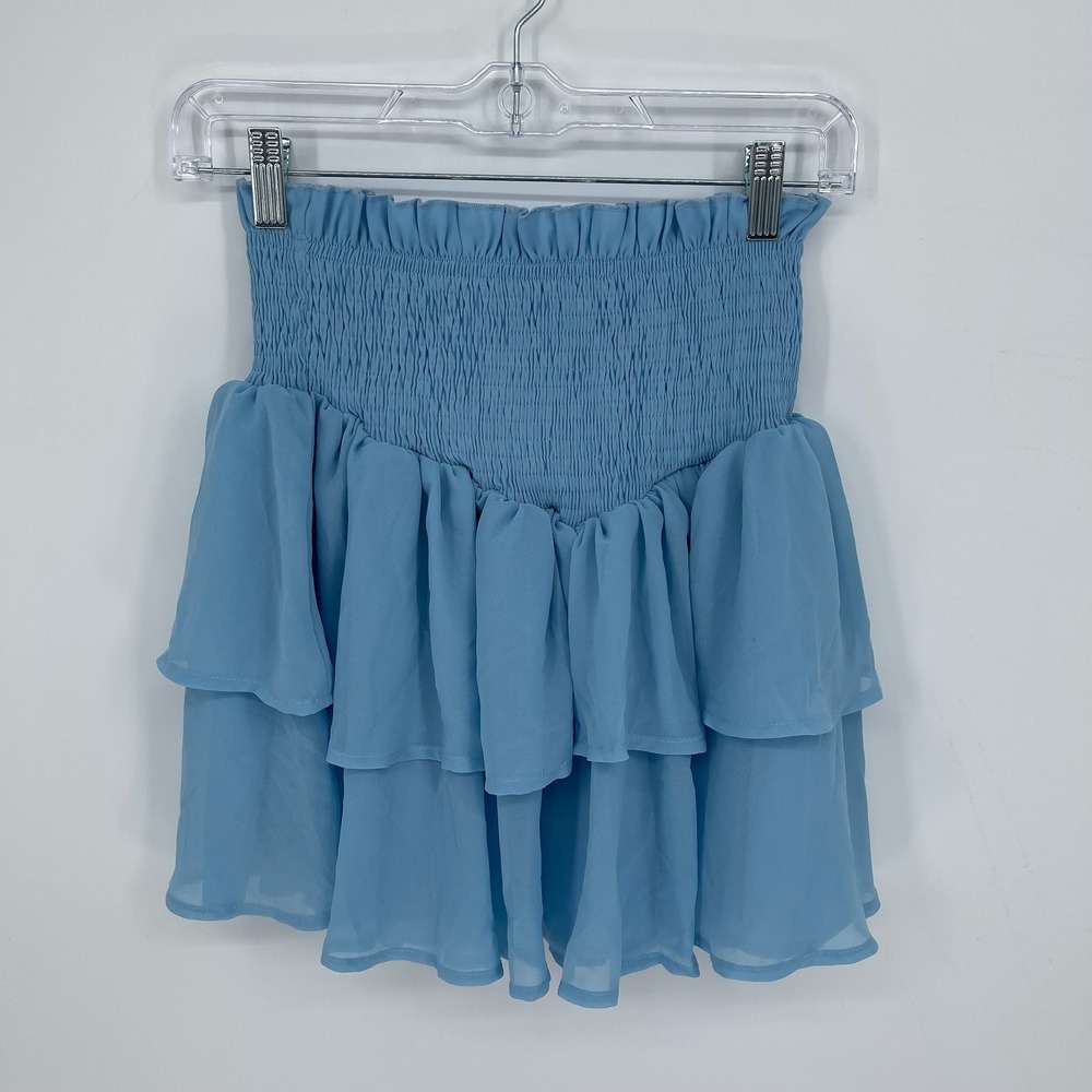 SHEIN Women's Blue Smocked Tiered Ruffle Mini Skirt Size Small
